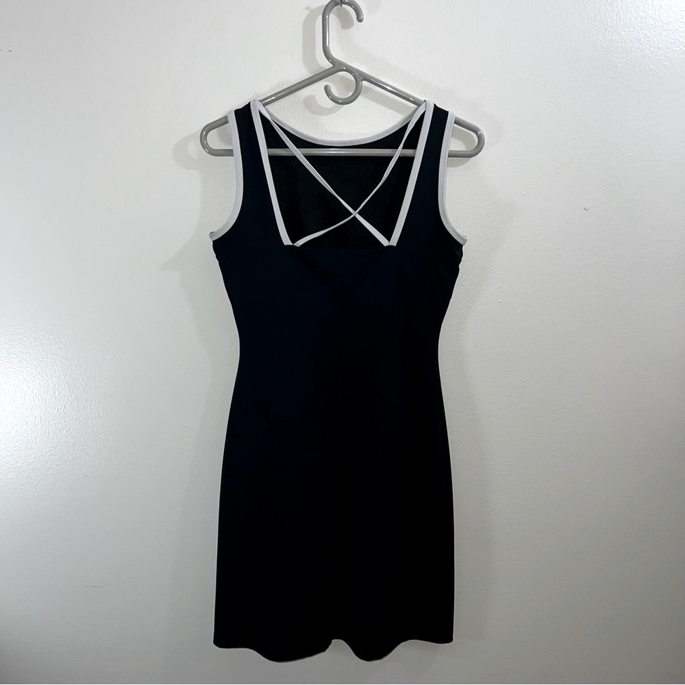 Vintage Black & White PerSeption Mini Dress with Criss Cross Detail size Large - Picture 3 of 6
